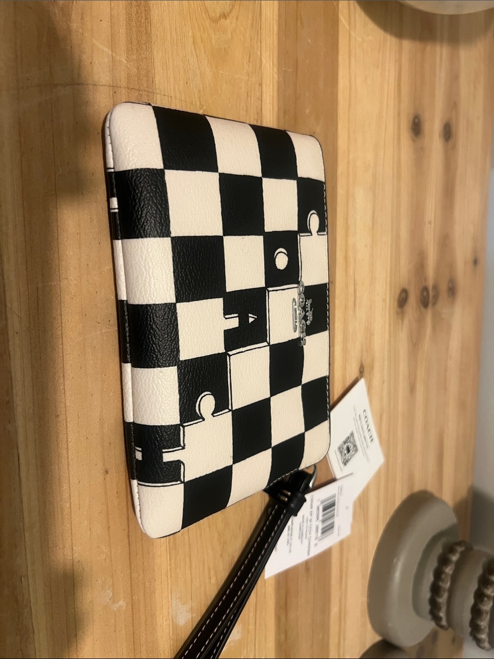 Coach Black and White Check Wristlet Wallet NWT Original Price $110